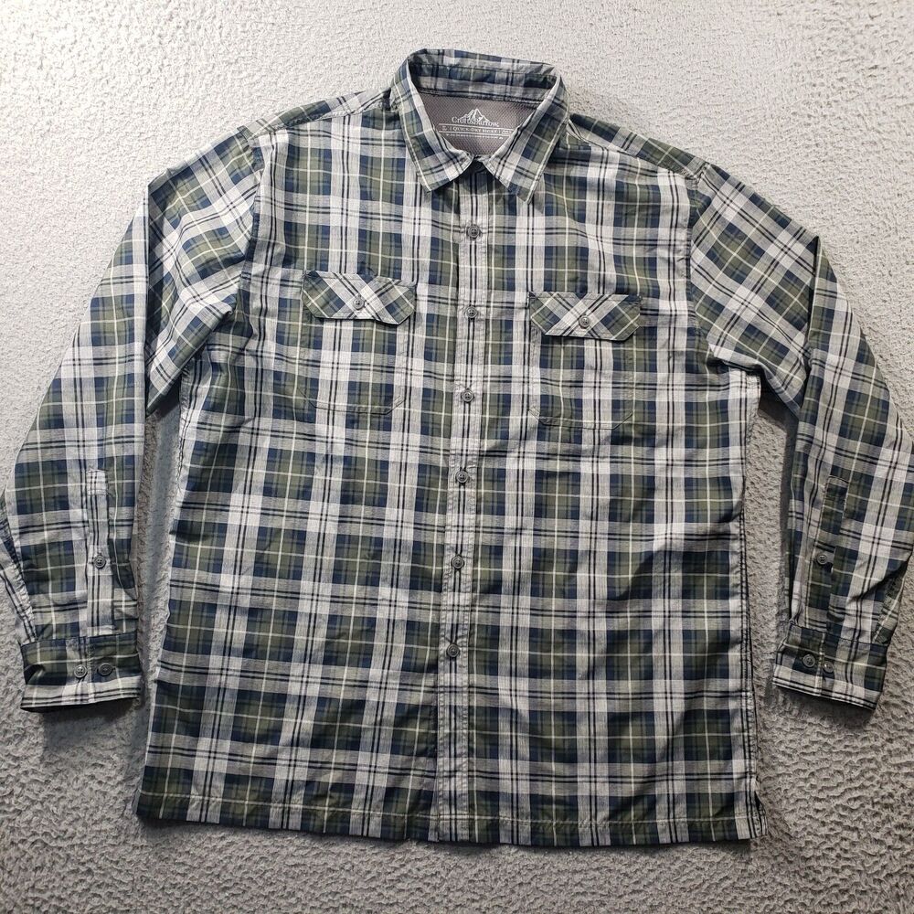 Croft Barrow Shirt Men's Large Button Up Plaid Quick Dry Vented Hiking Stretch